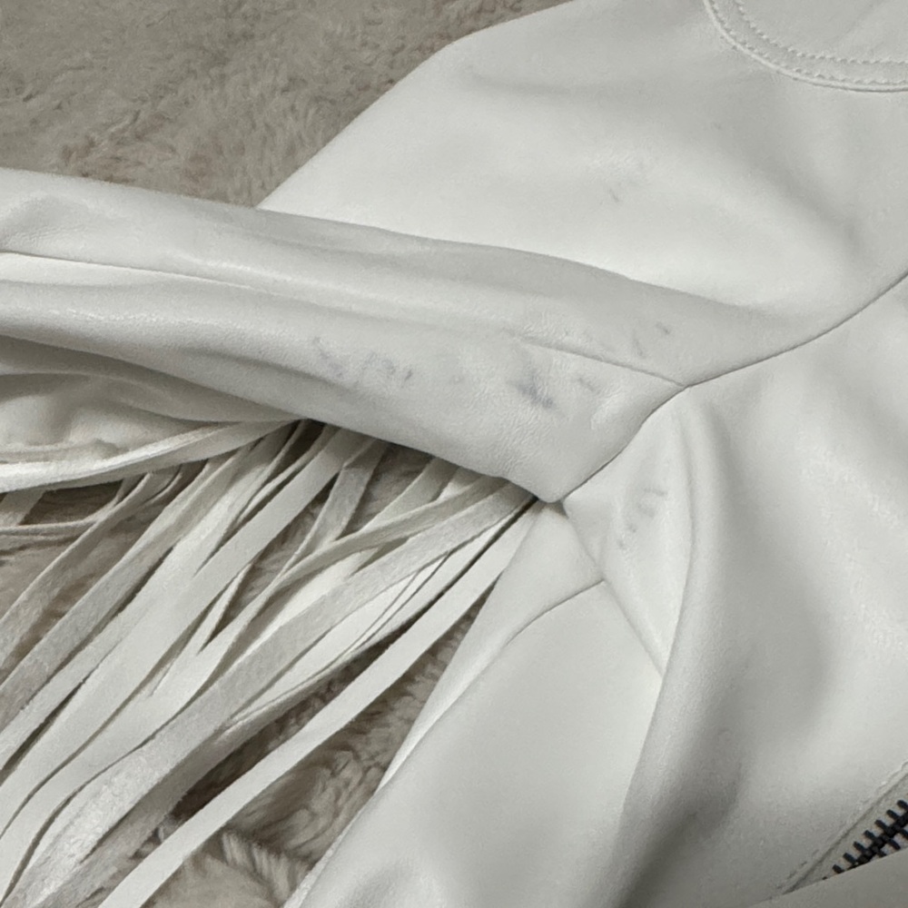 Faux Leather Fringe White Moto Jacket - M - Picture 10 of 16